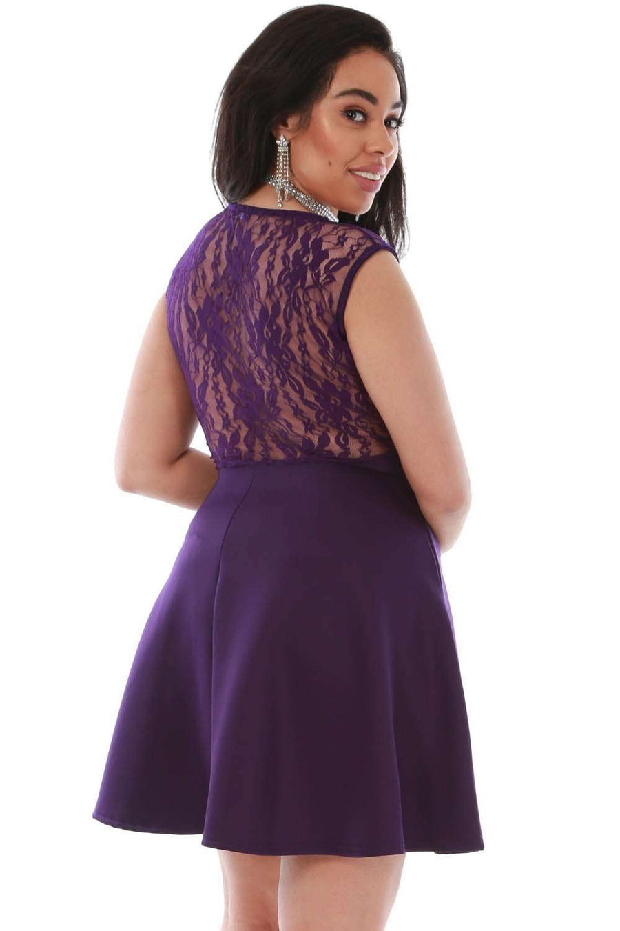 Plus Size Sleeveless Lace Mini Skater Dress - bejealous-com