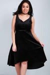 Plus Size V Neck Dipped Hem Velour Midi Dress - bejealous-com