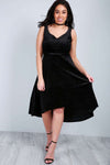 Plus Size V Neck Dipped Hem Velour Midi Dress - bejealous-com