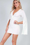 Priah Cape Sleeve Plunge Neck Mini Dress - bejealous-com