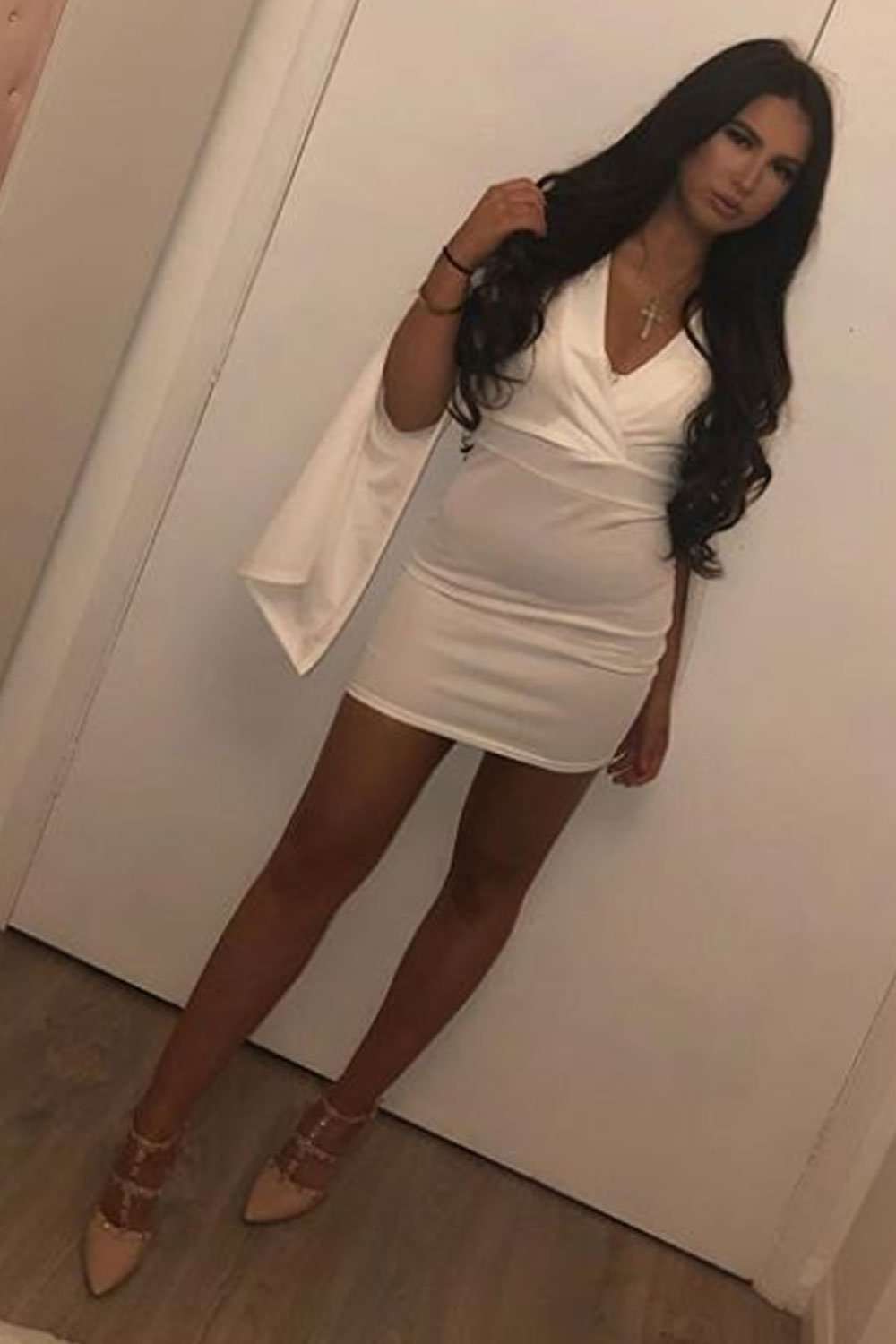 Priah Cape Sleeve Plunge Neck Mini Dress - bejealous-com