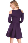 Purple Cold Shoulder Long Sleeve Skater Dress - bejealous-com