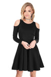 Purple Cold Shoulder Long Sleeve Skater Dress - bejealous-com