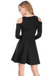 Purple Cold Shoulder Long Sleeve Skater Dress - bejealous-com