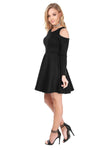 Purple Cold Shoulder Long Sleeve Skater Dress - bejealous-com