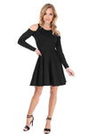 Purple Cold Shoulder Long Sleeve Skater Dress - bejealous-com