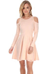 Purple Cold Shoulder Long Sleeve Skater Dress - bejealous-com