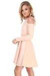Purple Cold Shoulder Long Sleeve Skater Dress - bejealous-com