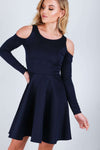Purple Cold Shoulder Long Sleeve Skater Dress - bejealous-com