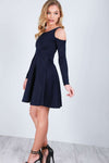 Purple Cold Shoulder Long Sleeve Skater Dress - bejealous-com