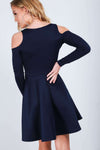 Purple Cold Shoulder Long Sleeve Skater Dress - bejealous-com