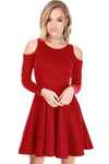 Purple Cold Shoulder Long Sleeve Skater Dress - bejealous-com
