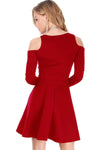 Purple Cold Shoulder Long Sleeve Skater Dress - bejealous-com