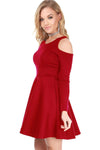 Purple Cold Shoulder Long Sleeve Skater Dress - bejealous-com