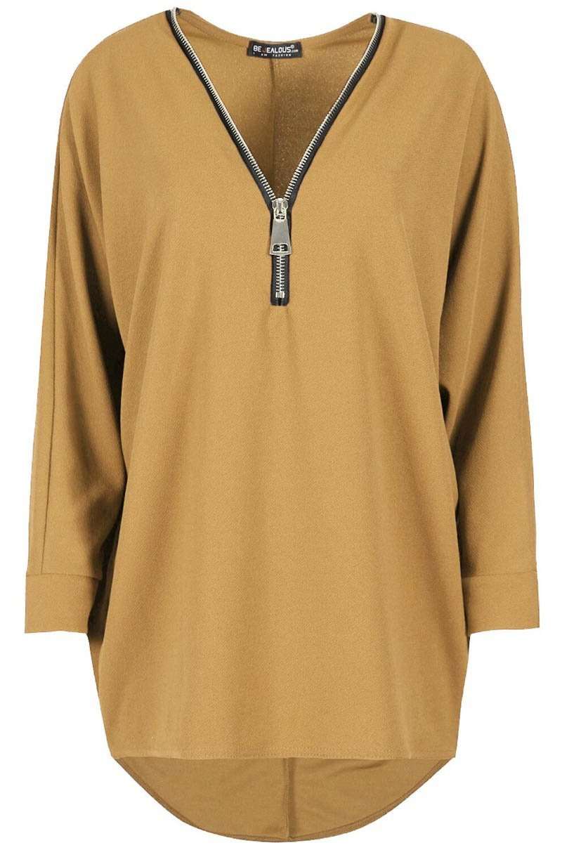 Purple Plus Size Plunge Zip Neck Bat Wing Top - bejealous-com