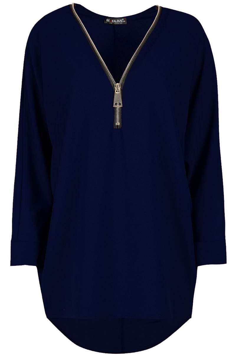 Purple Plus Size Plunge Zip Neck Bat Wing Top - bejealous-com