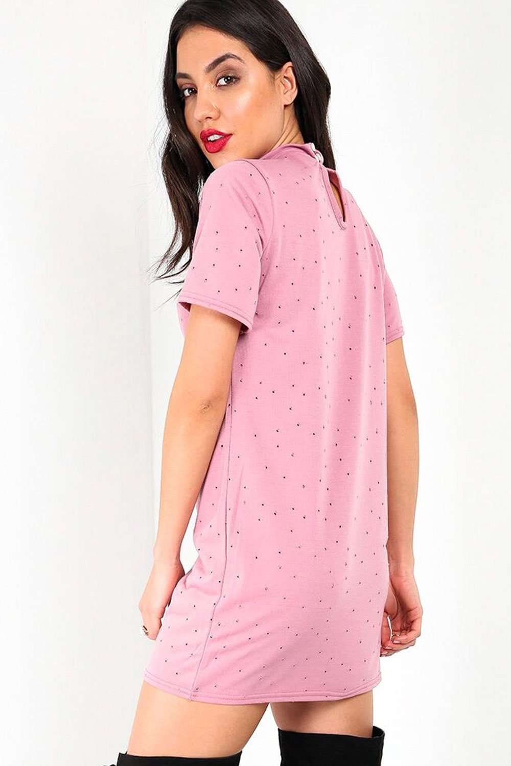 Raine Choker Neck Lace Up TShirt Dress - bejealous-com