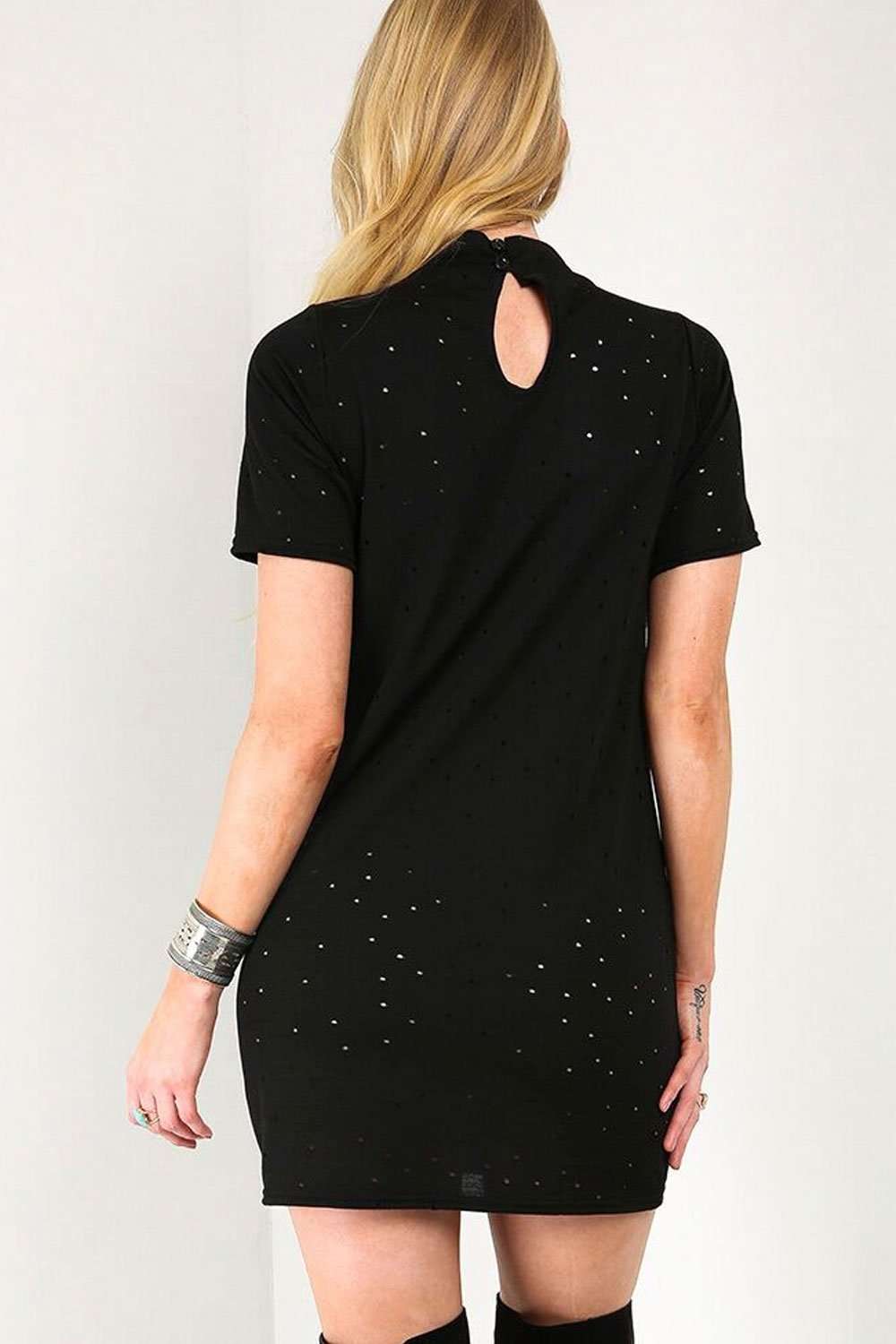 Raine Choker Neck Lace Up TShirt Dress - bejealous-com