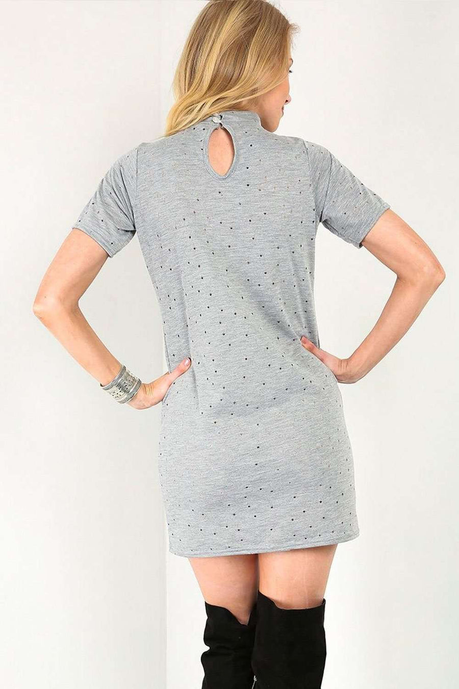 Raine Choker Neck Lace Up TShirt Dress - bejealous-com