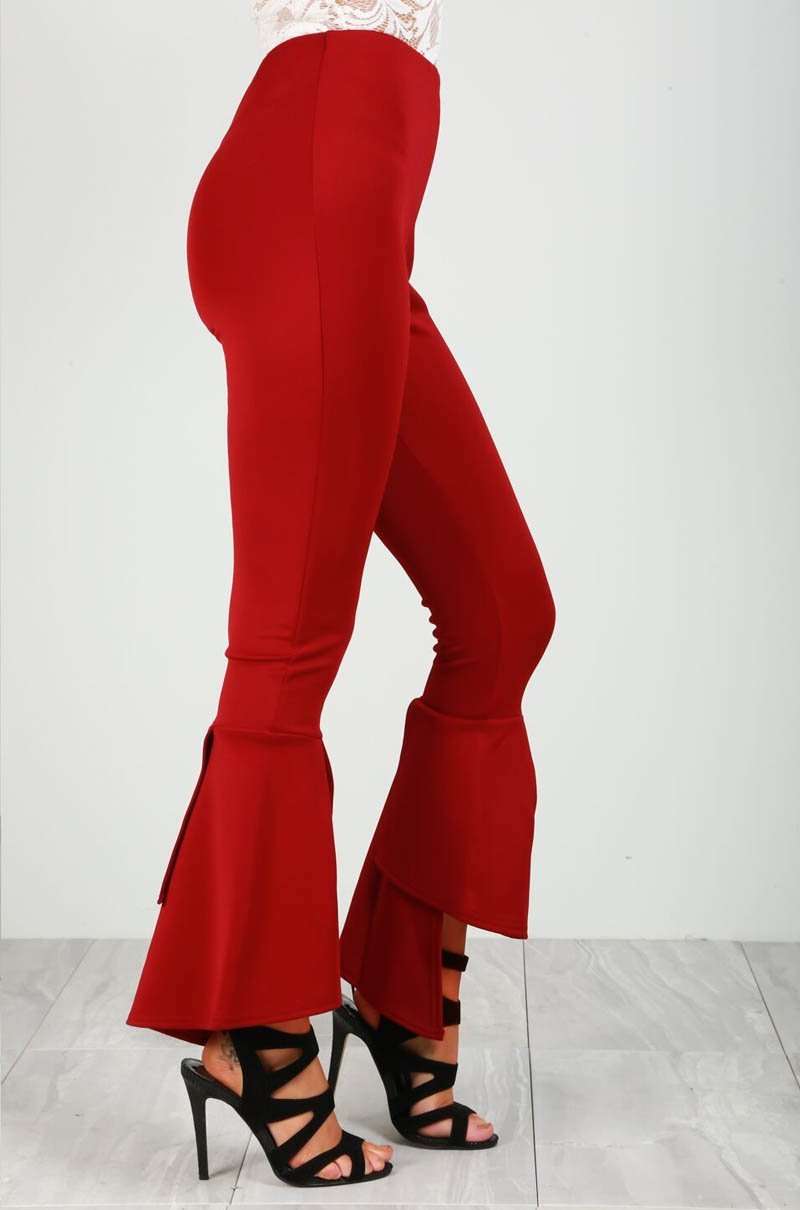 Red High Waisted Scuba Flare Leg Trousers - bejealous-com