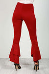 Red High Waisted Scuba Flare Leg Trousers - bejealous-com