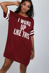 Red I Woke Up Like This Slogan Print Pyjama Dress - bejealous-com