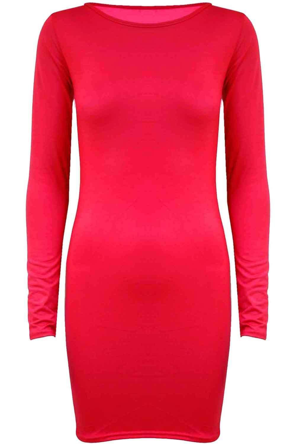 Red Long Sleeve Basic Bodycon Mini Dress - bejealous-com