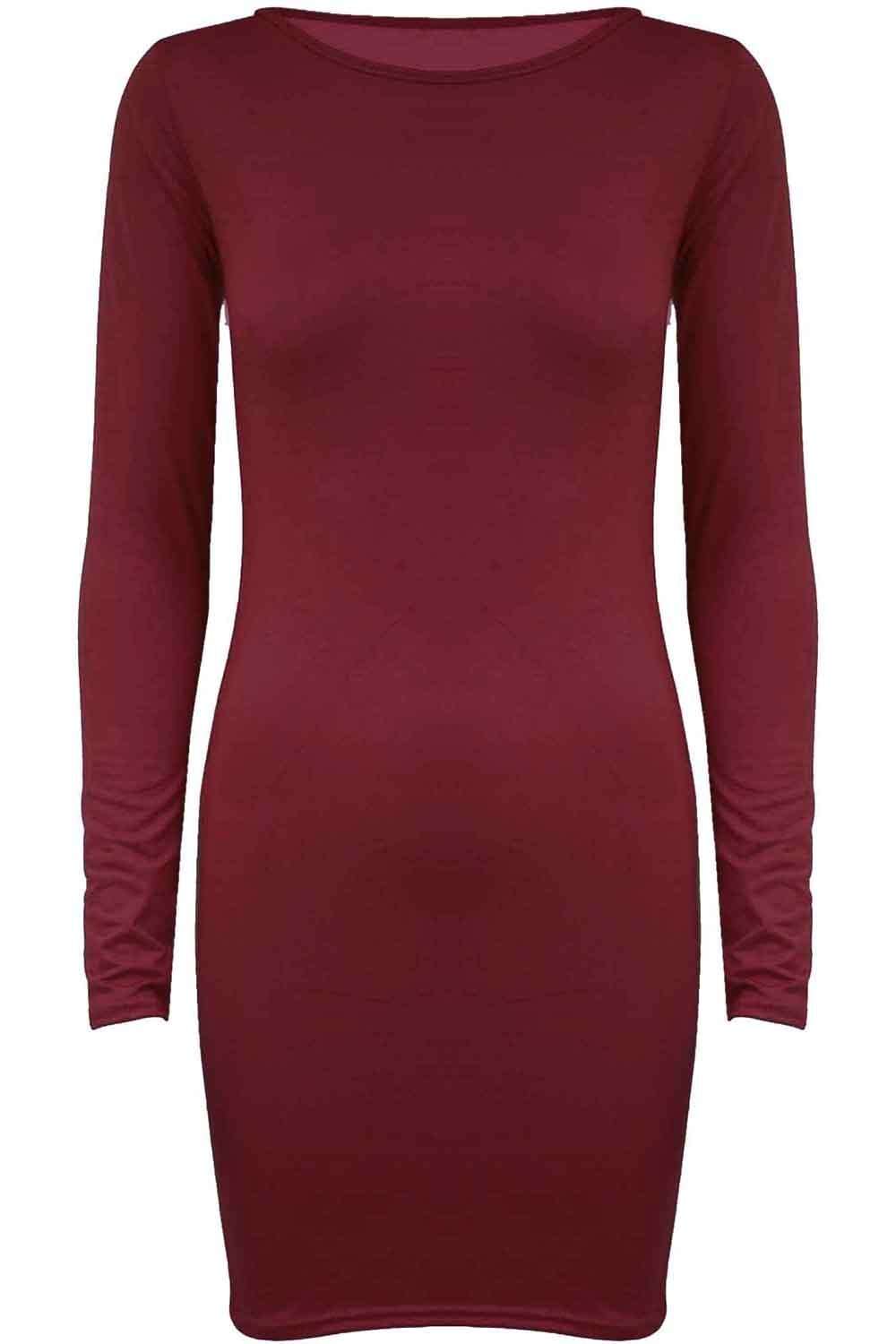 Red Long Sleeve Basic Bodycon Mini Dress - bejealous-com