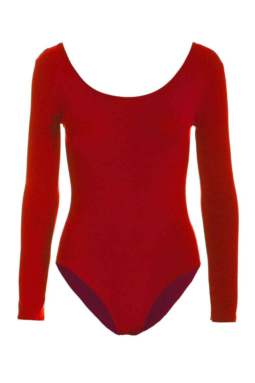 Red Long Sleeve Scoop Neck Basic Jersey Bodysuit - bejealous-com