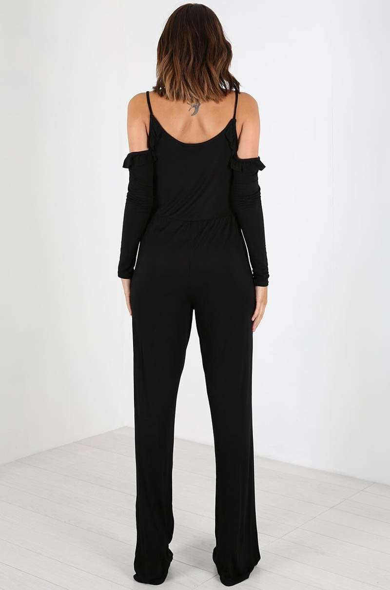 Red Strappy Cold Shoulder Wide Leg Jumpsuit - bejealous-com
