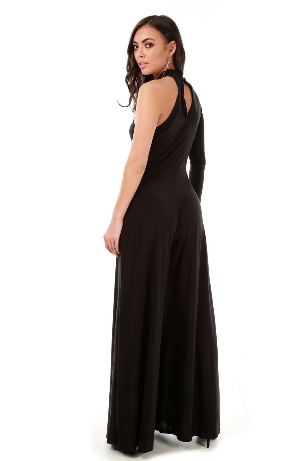 Reena One Sleeve Flare Leg Slinky Jumpsuit - bejealous-com