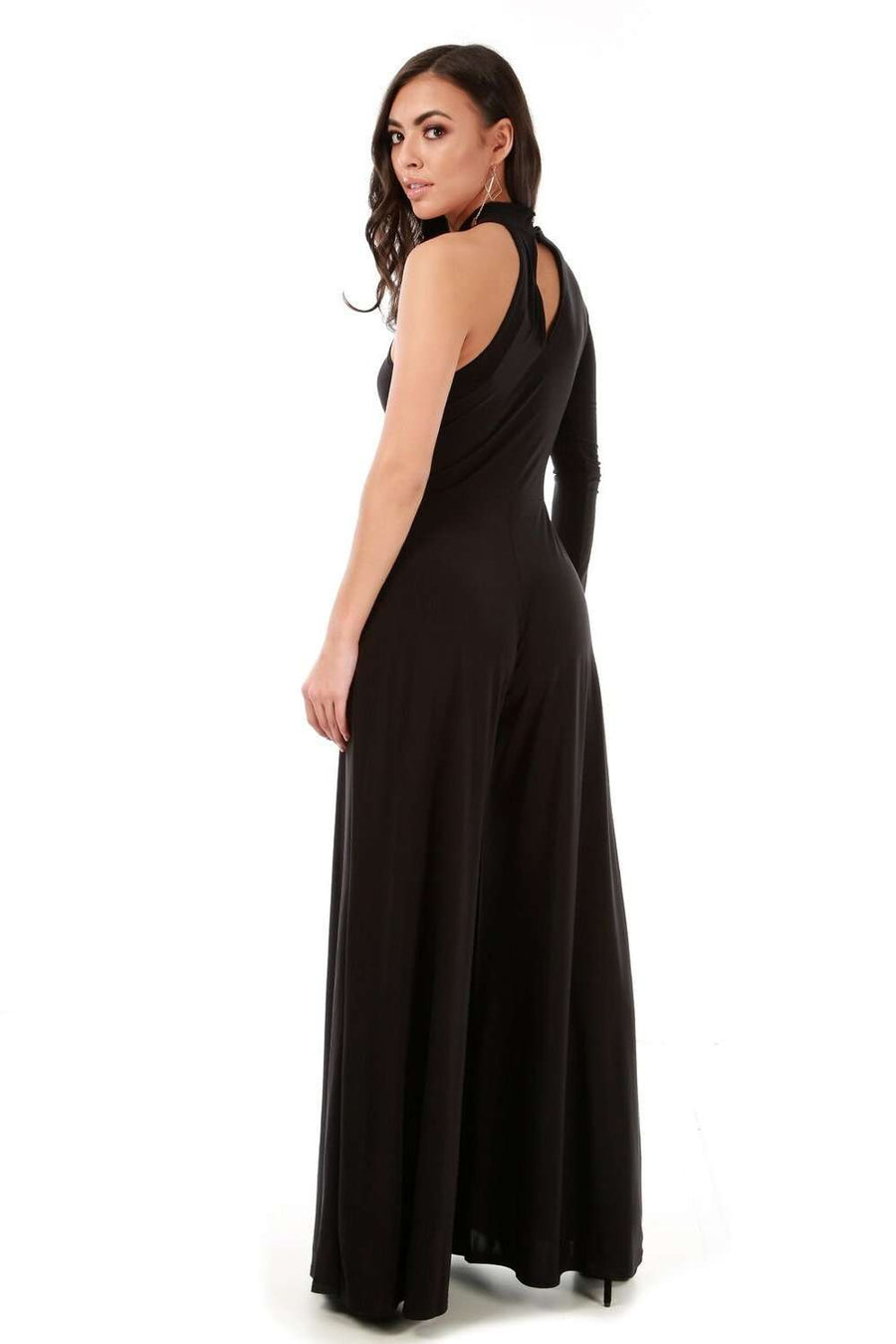 Reena One Sleeve Flare Leg Slinky Jumpsuit - bejealous-com