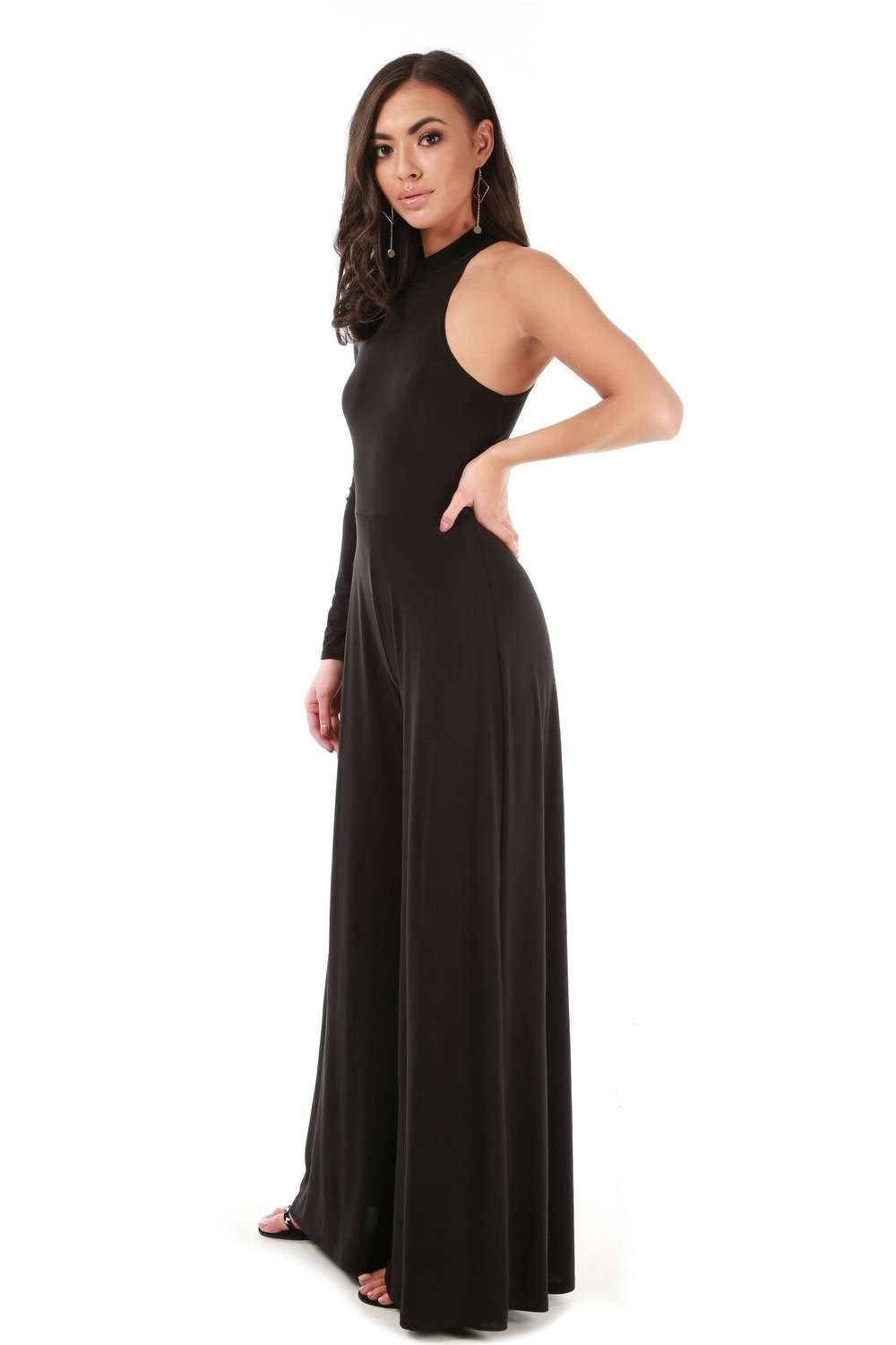 Reena One Sleeve Flare Leg Slinky Jumpsuit - bejealous-com