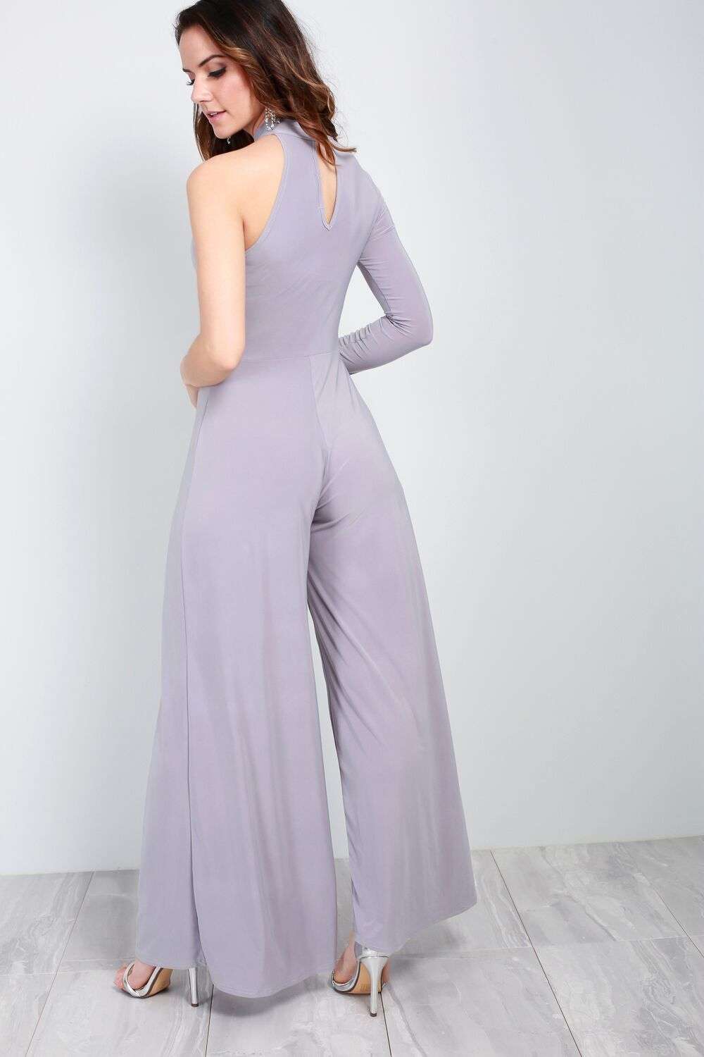 Reena One Sleeve Flare Leg Slinky Jumpsuit - bejealous-com