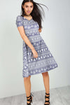 Reindeer Christmas Print Short Sleeve Midi Swing Dress - bejealous-com