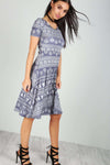 Reindeer Christmas Print Short Sleeve Midi Swing Dress - bejealous-com