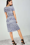 Reindeer Christmas Print Short Sleeve Midi Swing Dress - bejealous-com