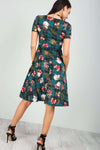 Reindeer Christmas Print Short Sleeve Midi Swing Dress - bejealous-com