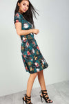 Reindeer Christmas Print Short Sleeve Midi Swing Dress - bejealous-com