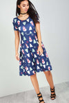 Reindeer Christmas Print Short Sleeve Midi Swing Dress - bejealous-com