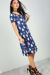 Reindeer Christmas Print Short Sleeve Midi Swing Dress - bejealous-com