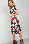 Reindeer Christmas Print Short Sleeve Midi Swing Dress - bejealous-com