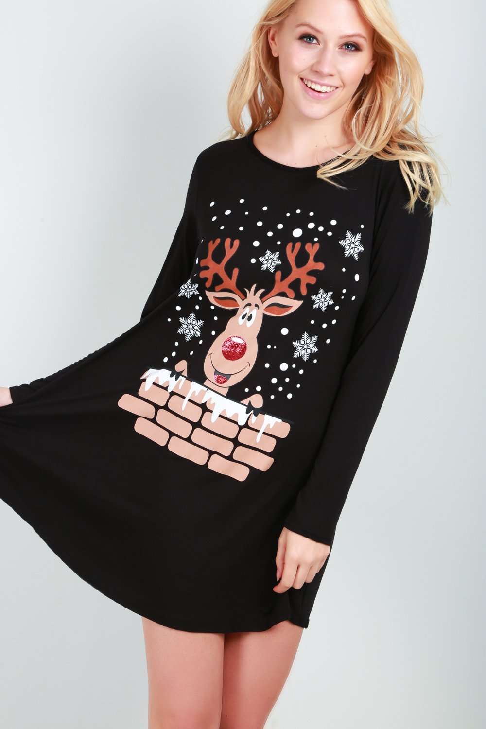 Reindeer Christmas Print Swing Dress - bejealous-com