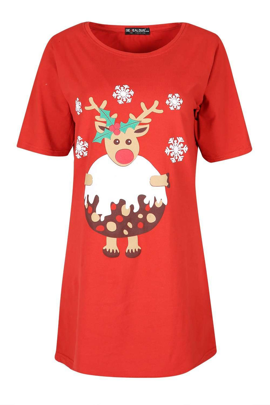 Reindeer Graphic Print Baggy Xmas T-shirt Dress - bejealous-com