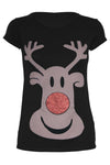 Reindeer Graphic Print Cap Sleeve Christmas Tshirt - bejealous-com