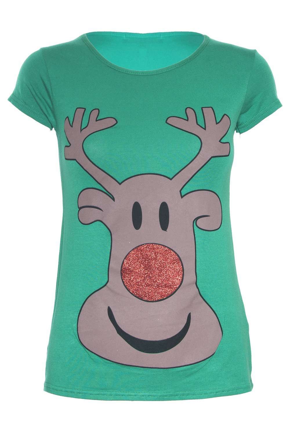 Reindeer Graphic Print Cap Sleeve Christmas Tshirt - bejealous-com