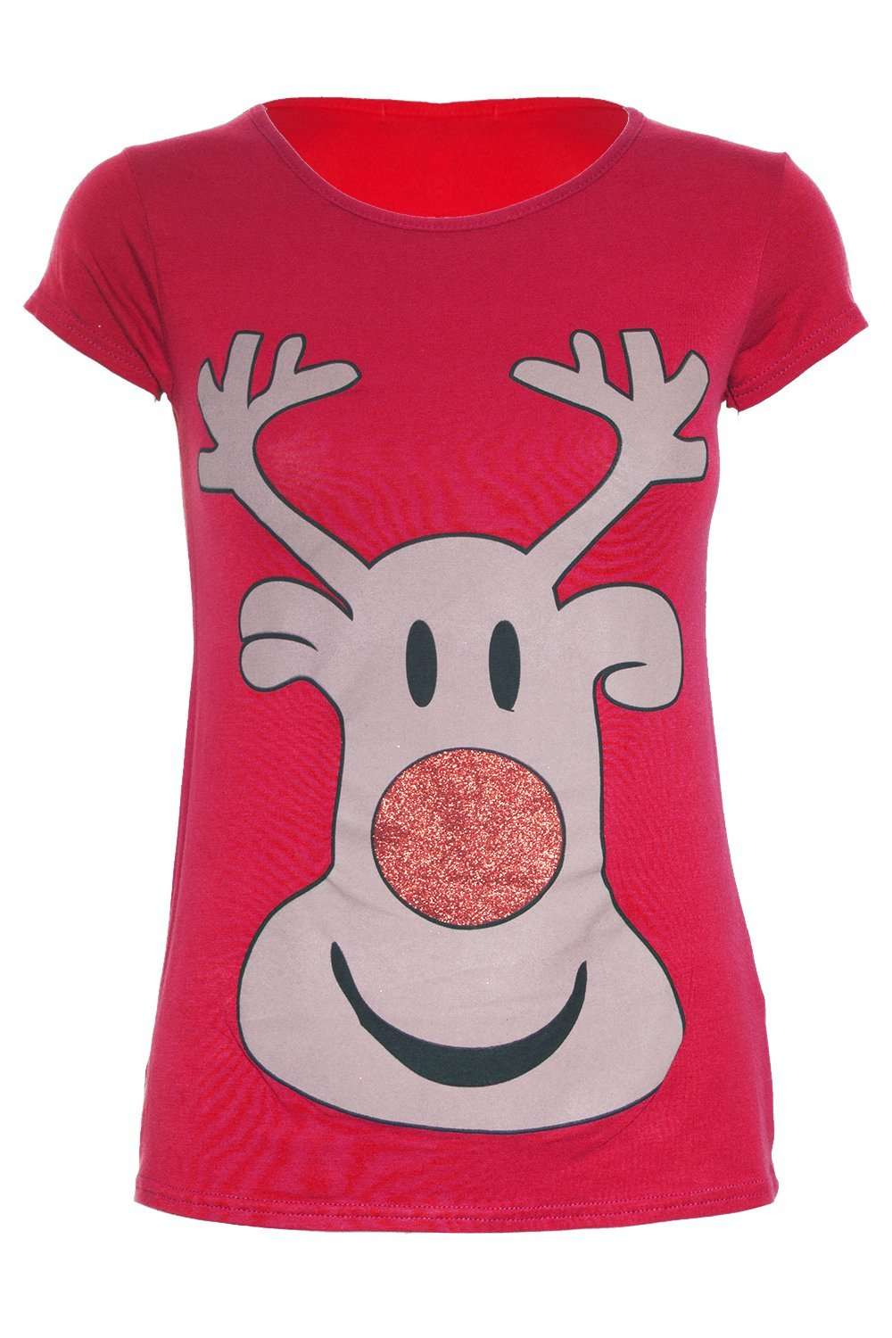 Reindeer Graphic Print Cap Sleeve Christmas Tshirt - bejealous-com