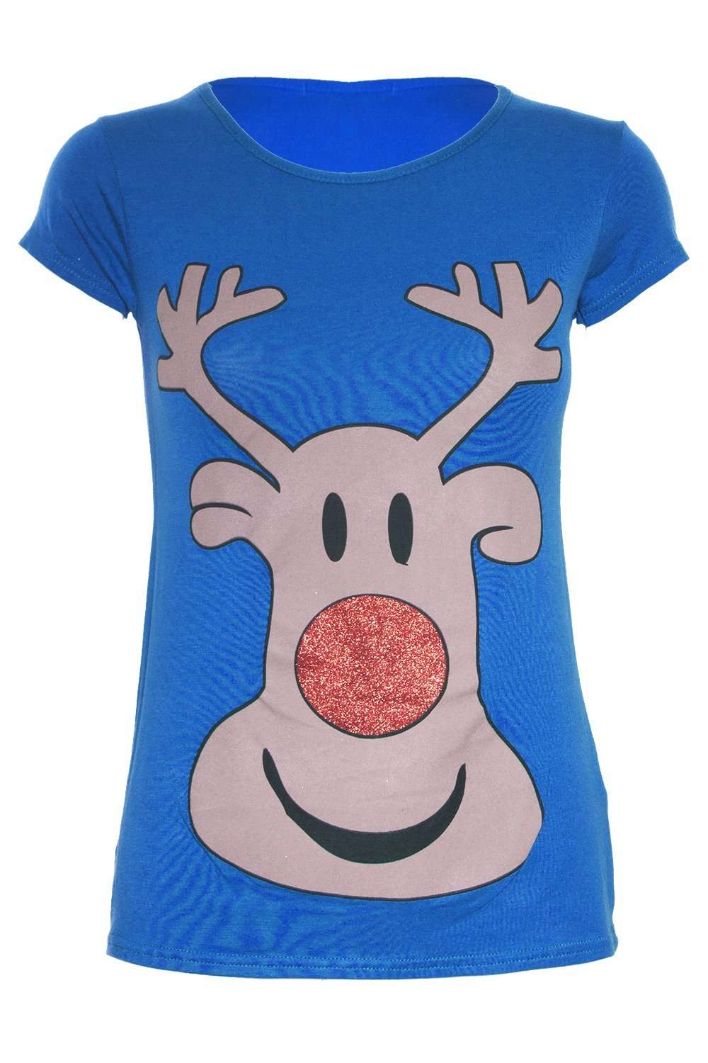 Reindeer Graphic Print Cap Sleeve Christmas Tshirt - bejealous-com