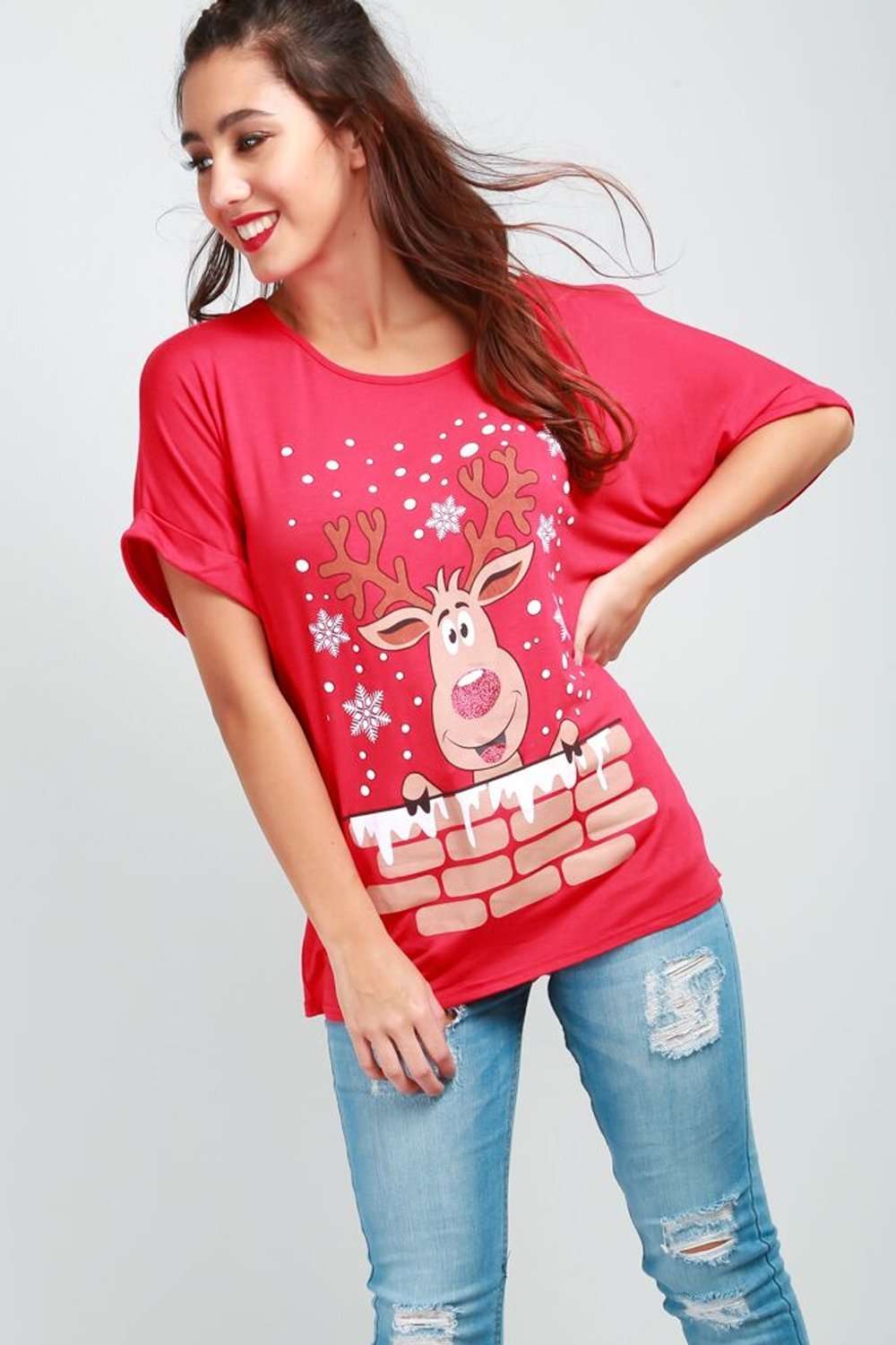 Reindeer Print Christmas Tshirt - bejealous-com