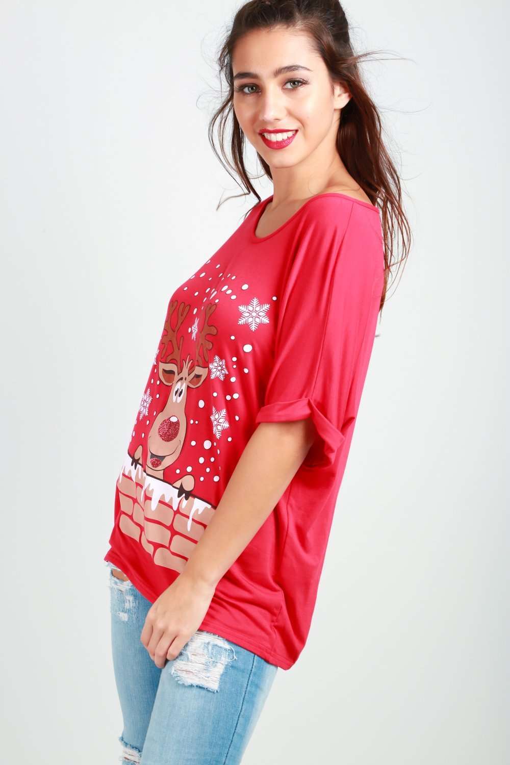 Reindeer Print Christmas Tshirt - bejealous-com